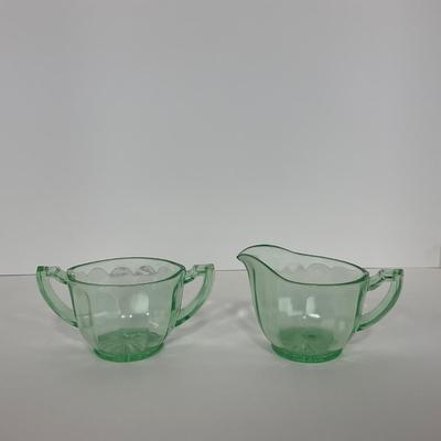 -143- URANIUM | Art Deco Green Sugar & Creamer Set