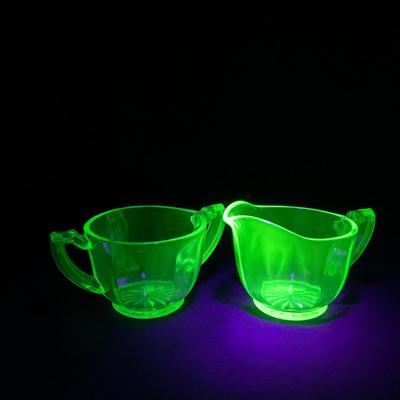 -143- URANIUM | Art Deco Green Sugar & Creamer Set