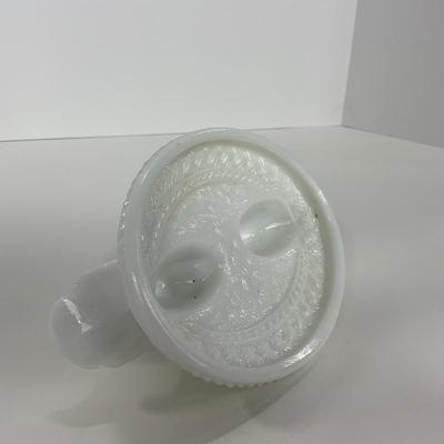 -145- GLASSWARE | Milk Glass Bird Covered Dish