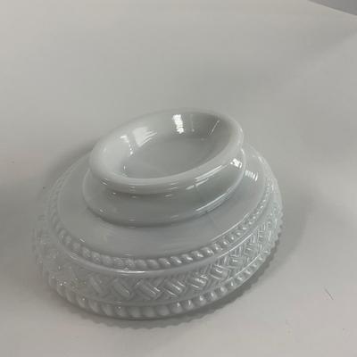-145- GLASSWARE | Milk Glass Bird Covered Dish