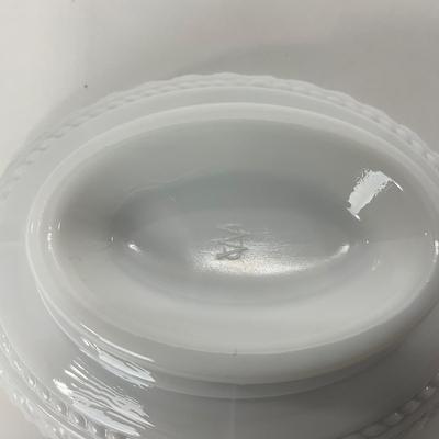 -145- GLASSWARE | Milk Glass Bird Covered Dish