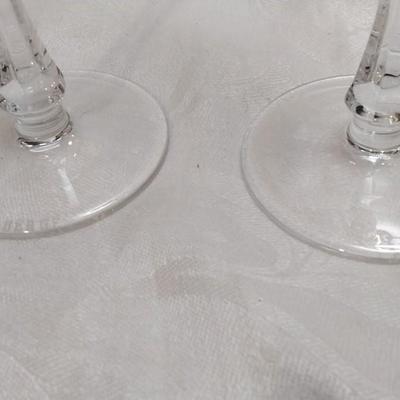 FABERGE Set of 2 XENIA Ruby Red Cut to Clear Crystal Champagne Flutes signed