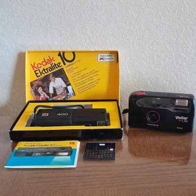 Kodak Ektralite 400 10mm camera with box and Vivitar PS44 35 mm Camera