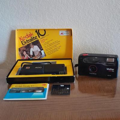 Kodak Ektralite 400 10mm camera with box and Vivitar PS44 35 mm Camera