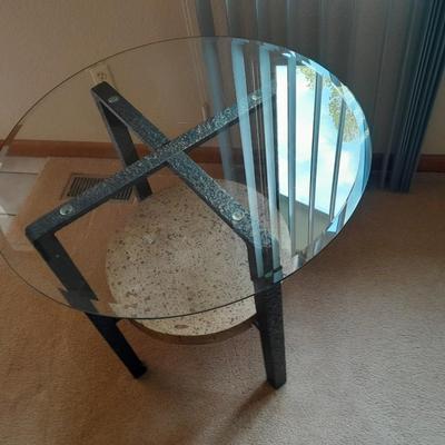 Mid Century Modern glass top two-tiered end table (1 of 2)