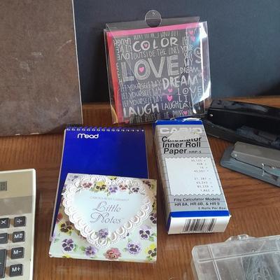 Office Supplies, Vintage desk lamp, clip board, electric pencil sharpener and more