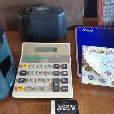 Office Supplies, Vintage desk lamp, clip board, electric pencil sharpener and more