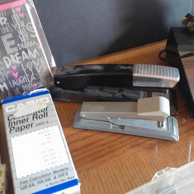 Office Supplies, Vintage desk lamp, clip board, electric pencil sharpener and more
