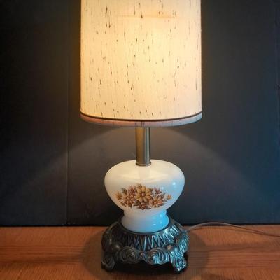 Vintage brass base three-way table lamp and Keepsake candle