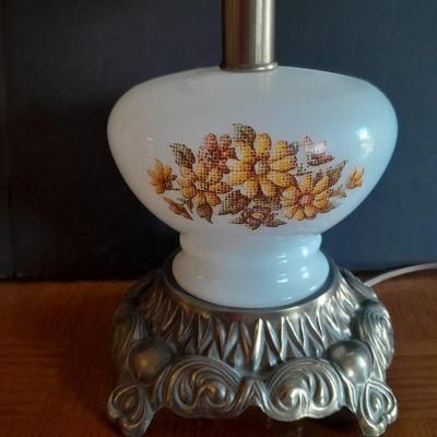 Vintage brass base three-way table lamp and Keepsake candle