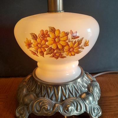 Vintage brass base three-way table lamp and Keepsake candle