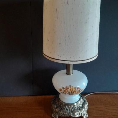 Vintage brass base three-way table lamp and Keepsake candle