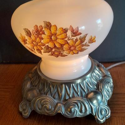 Vintage brass base three-way table lamp and Keepsake candle