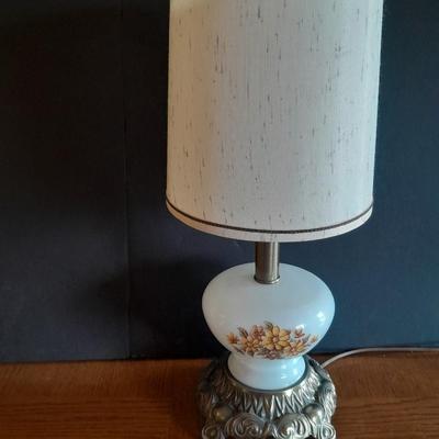 Vintage brass base three-way table lamp and Keepsake candle