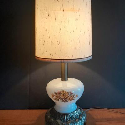 Vintage brass base three-way table lamp and Keepsake candle