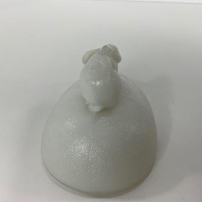 -146- GLASSWARE | Milk Glass Egg Covered Dish With Rabbit