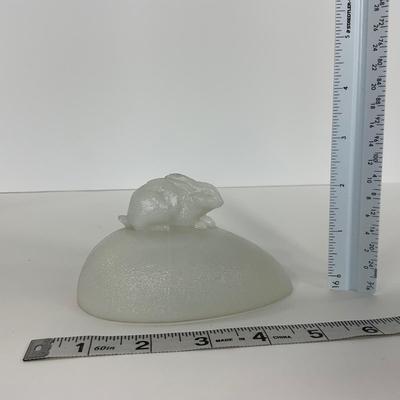-146- GLASSWARE | Milk Glass Egg Covered Dish With Rabbit