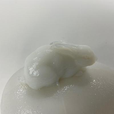 -146- GLASSWARE | Milk Glass Egg Covered Dish With Rabbit