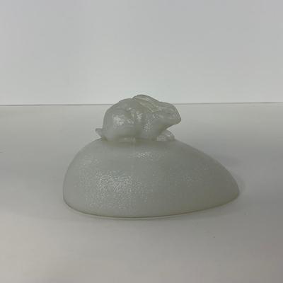 -146- GLASSWARE | Milk Glass Egg Covered Dish With Rabbit