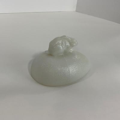 -146- GLASSWARE | Milk Glass Egg Covered Dish With Rabbit
