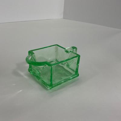 -148- URANIUM | Green Heisey Square Paneled Glass Mini Creamer