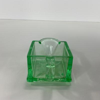-148- URANIUM | Green Heisey Square Paneled Glass Mini Creamer