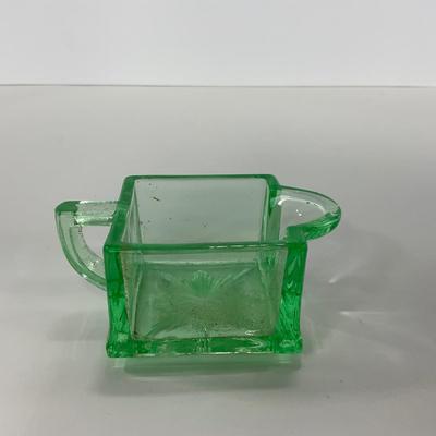 -148- URANIUM | Green Heisey Square Paneled Glass Mini Creamer