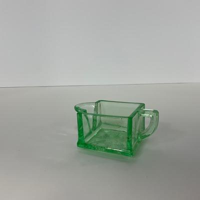 -148- URANIUM | Green Heisey Square Paneled Glass Mini Creamer