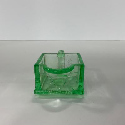 -148- URANIUM | Green Heisey Square Paneled Glass Mini Creamer