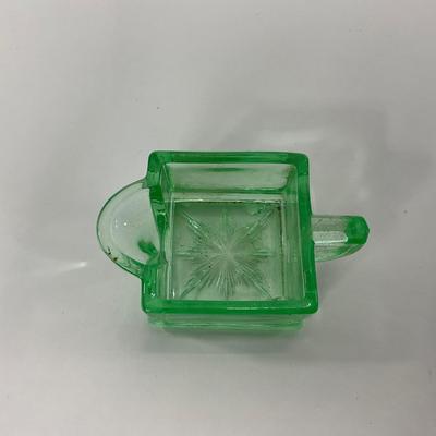 -148- URANIUM | Green Heisey Square Paneled Glass Mini Creamer