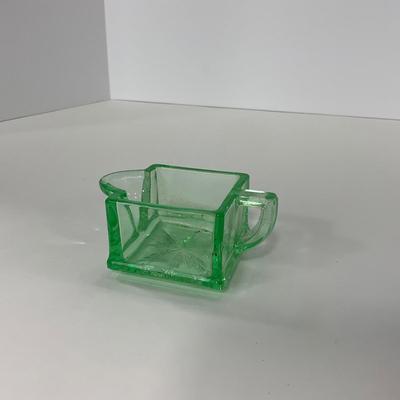 -148- URANIUM | Green Heisey Square Paneled Glass Mini Creamer