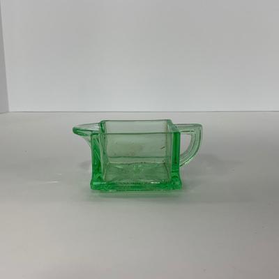 -148- URANIUM | Green Heisey Square Paneled Glass Mini Creamer
