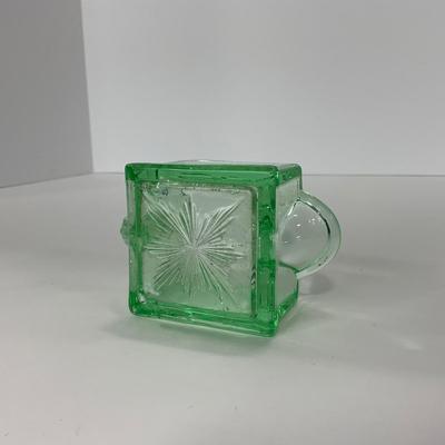 -148- URANIUM | Green Heisey Square Paneled Glass Mini Creamer