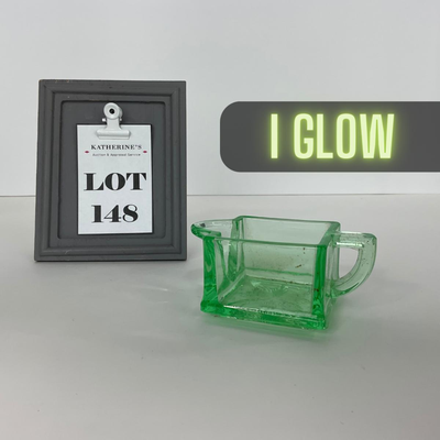 -148- URANIUM | Green Heisey Square Paneled Glass Mini Creamer