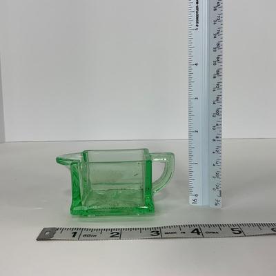 -148- URANIUM | Green Heisey Square Paneled Glass Mini Creamer