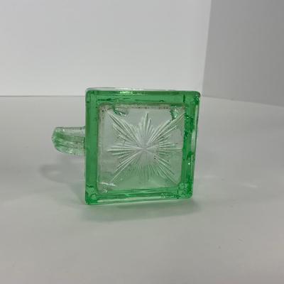-148- URANIUM | Green Heisey Square Paneled Glass Mini Creamer
