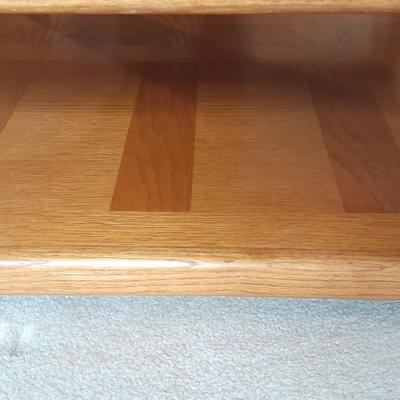 Glass top two tired Square Coffee table inlayed wood design