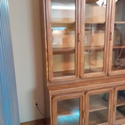 Mid Century Modern Palliser Furniture Hutch with cane - like backboard and lights!
