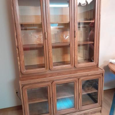 Mid Century Modern Palliser Furniture Hutch with cane - like backboard and lights!