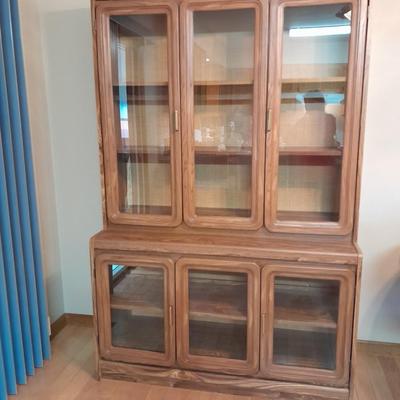 Mid Century Modern Palliser Furniture Hutch with cane - like backboard and lights!