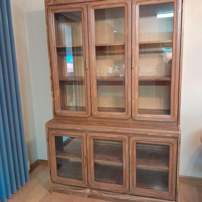 Mid Century Modern Palliser Furniture Hutch with cane - like backboard and lights!