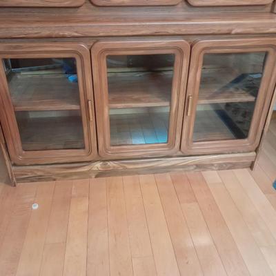 Mid Century Modern Palliser Furniture Hutch with cane - like backboard and lights!