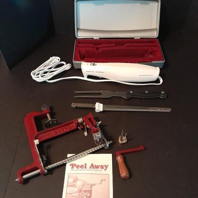 Hamilton Beach Electric carve n' set in case and Peel away Vintage Apple peeler