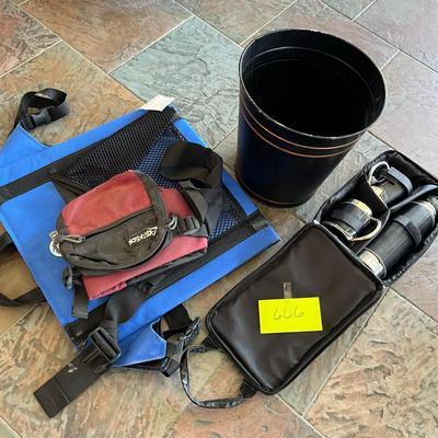 Trash can & travel bags