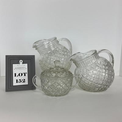 -152- GLASSWARE | Anchor Hocking Glass Co. Waterford Waffle | Pitchers & Covered Creamer