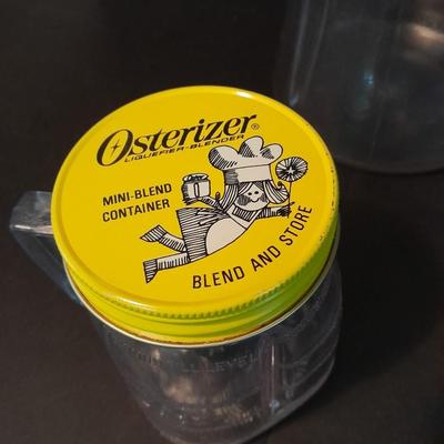Vintage Fireking mugs and Osterizer mini blend containers blend and store.