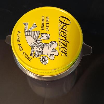 Vintage Fireking mugs and Osterizer mini blend containers blend and store.