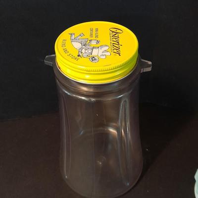 Vintage Fireking mugs and Osterizer mini blend containers blend and store.