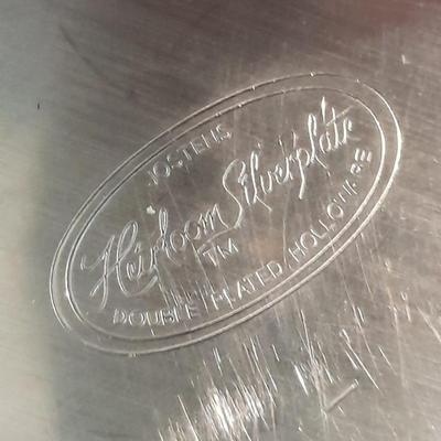 Knife block with Heirloom Silverplate platter and Wm Rogers serving spoon