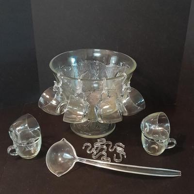 Vintage Punch Bowl Set Glass Wedding Punch Bowl Set for 8